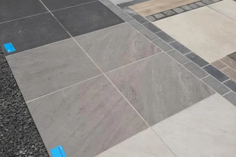 Grey porcelain paving slabs