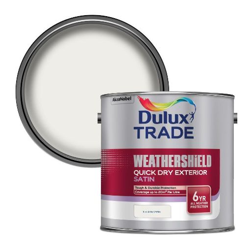 Picture of Dulux Trade Weathershield Quick Dry Exterior Satin Pure Brilliant White 2.5L