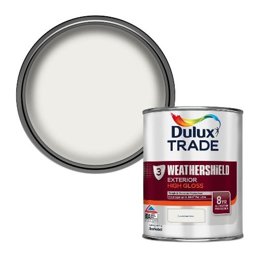 Picture of Dulux Trade Weathershield Exterior Gloss Pure Brilliant White 1L