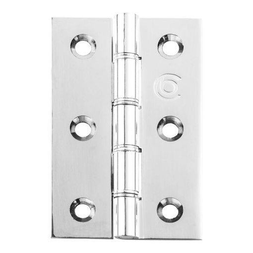 Picture of 76 X 50 X 2.5MM DOUBLE STAINLESS STEEL WASHERED BUTT HINGE C/W SCREWS (PAIR) POLISHED CHROME