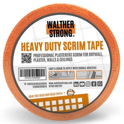 Picture of Heavy Duty Orange Scrim Tape that Sticks - For the Professional Plasterer 50mm x 90mtr 